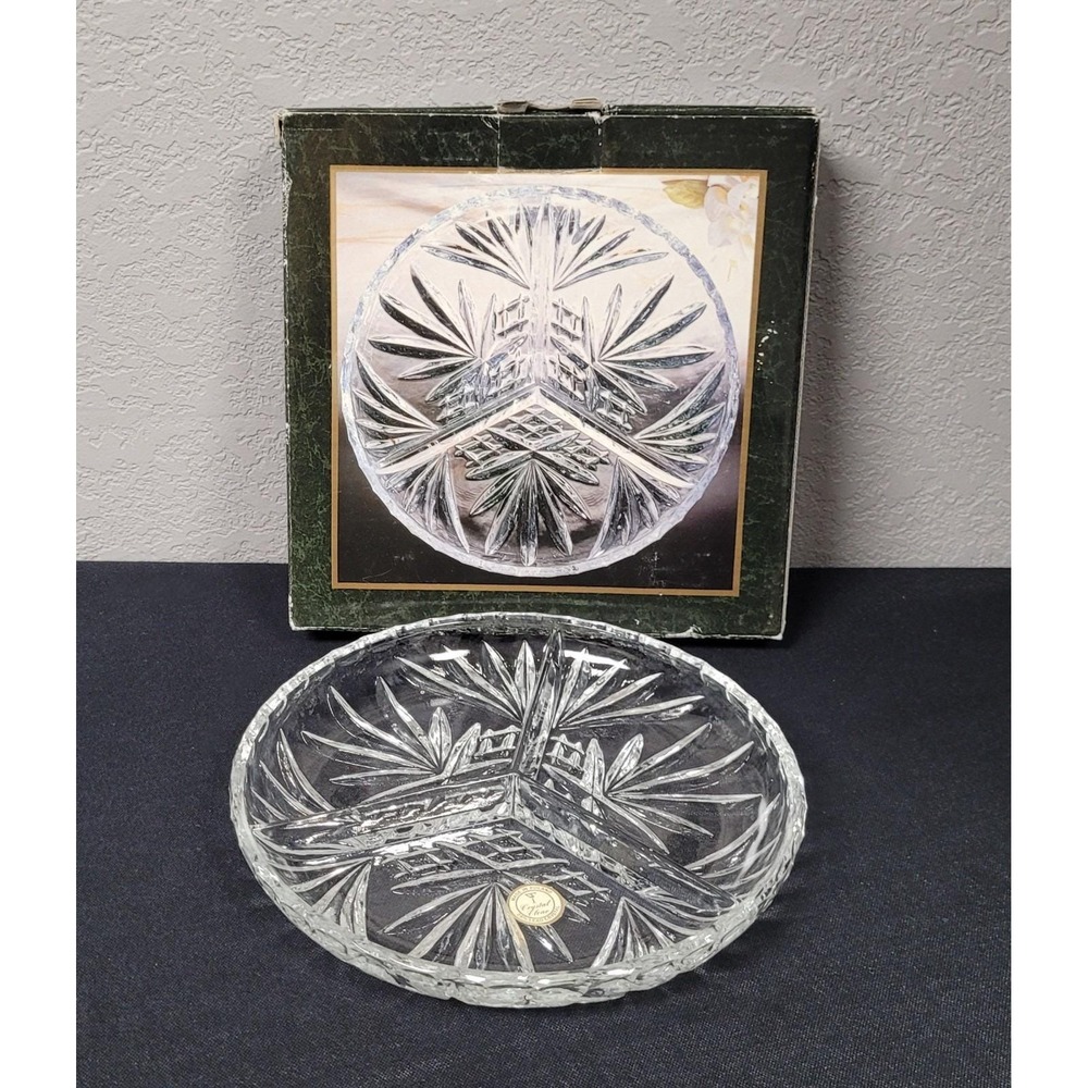 Crystal Clear Signatures Madrid 8" Sectional Relish Tray Lead Crystal VTG 1970s